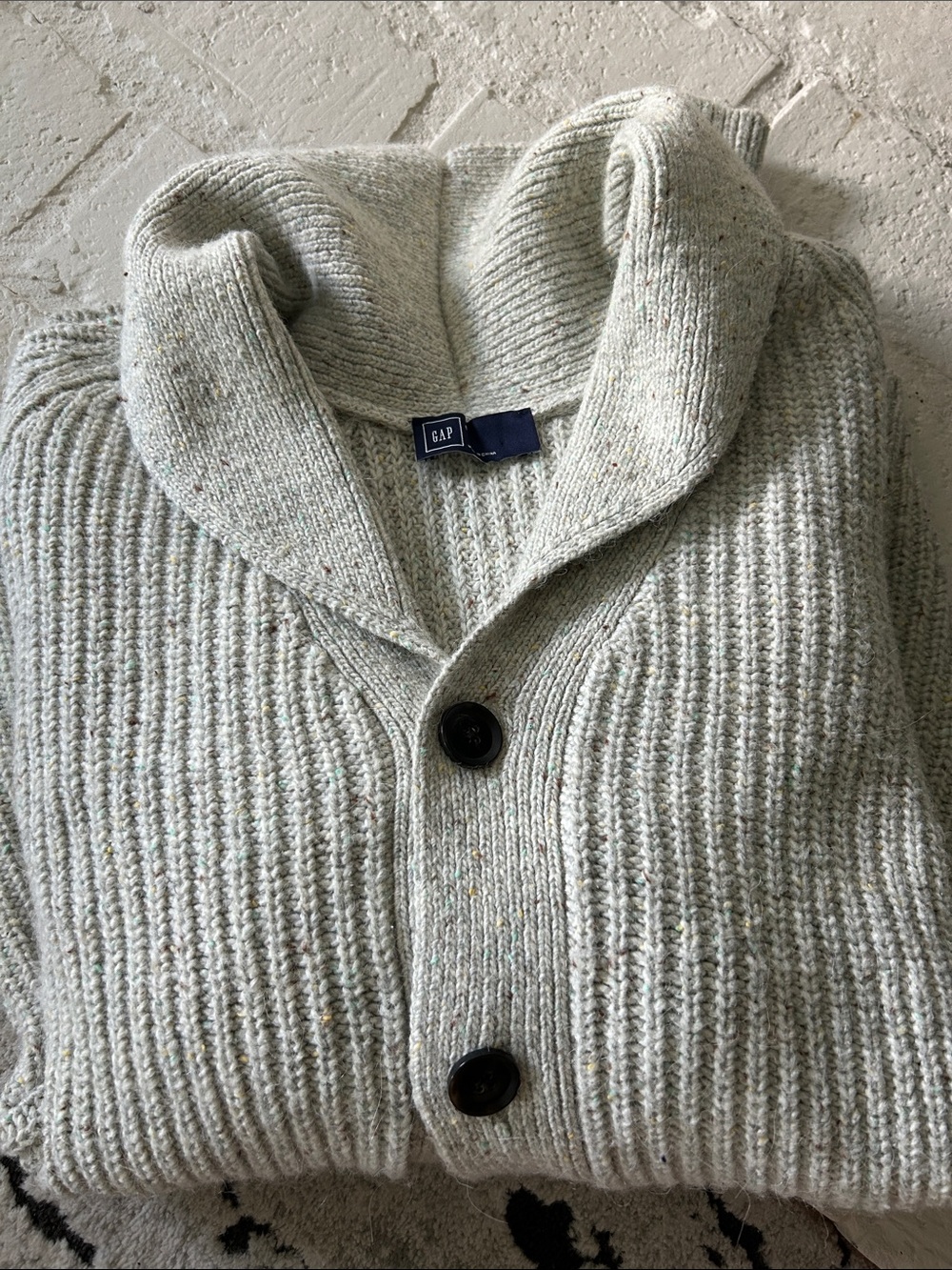 GAP Men's Chunky Shawl Collar Cardigan - Heather Oatmeal Size L